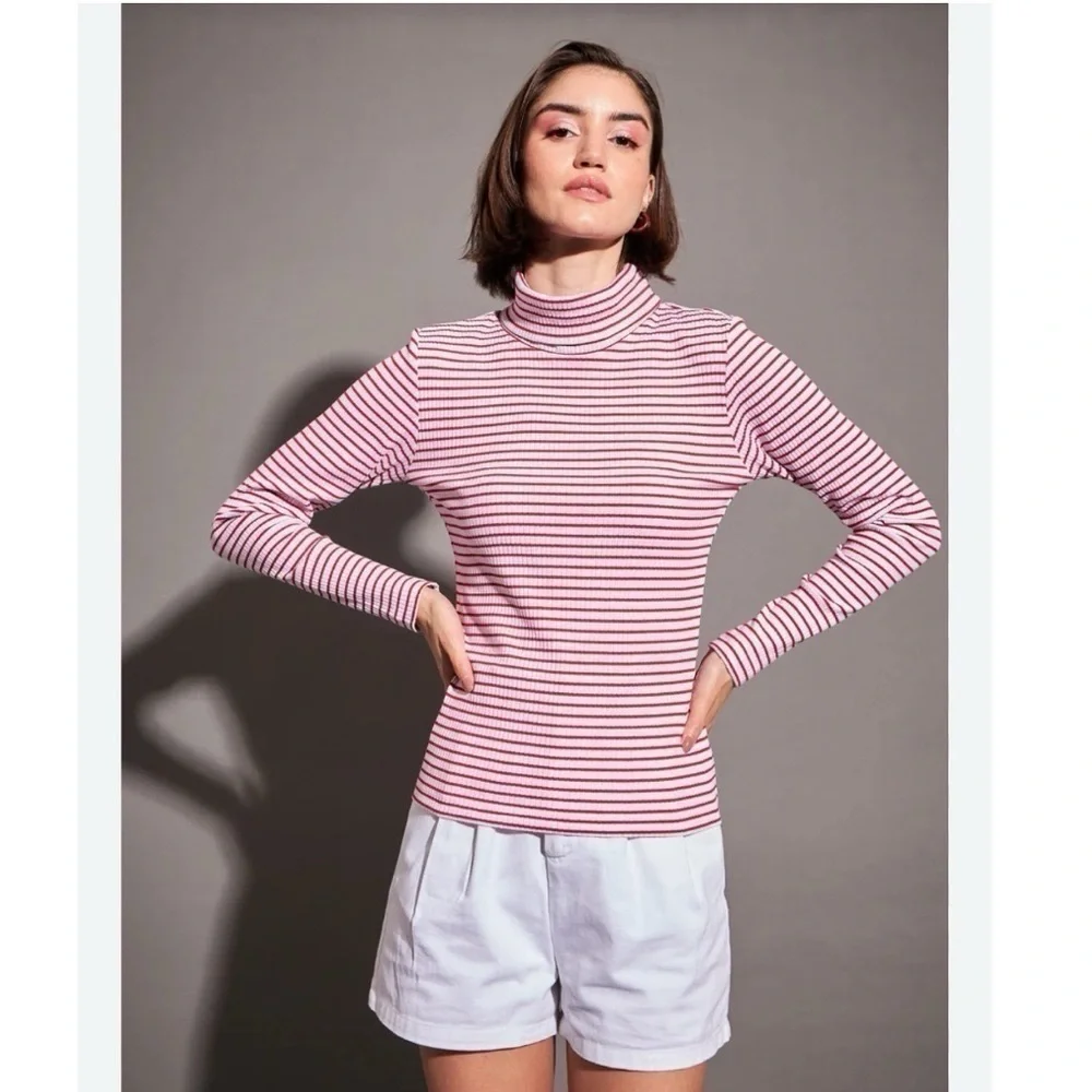 J.Crew Factory Red Gold Stripe Ribbed Top